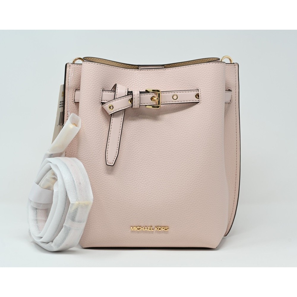 MICHAEL KORS EMILIA Small Bucket Messenger Powder Blush Pink Leather NWT $348